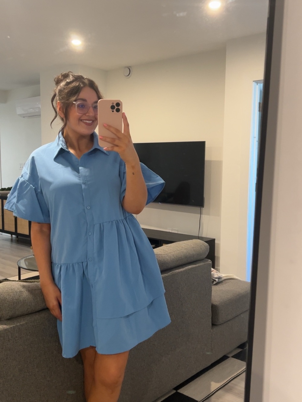 Blue button up dress